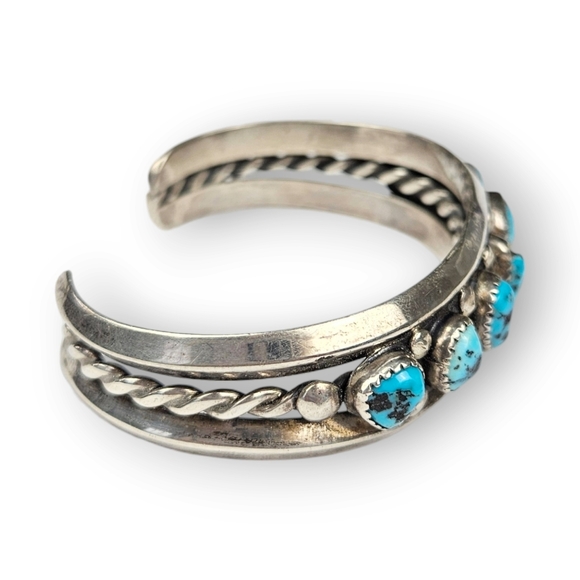 Navajo Sterling Turquoise Cuff Bracelet 7 Stone 925 Silver Vtg Native American - Picture 2 of 9